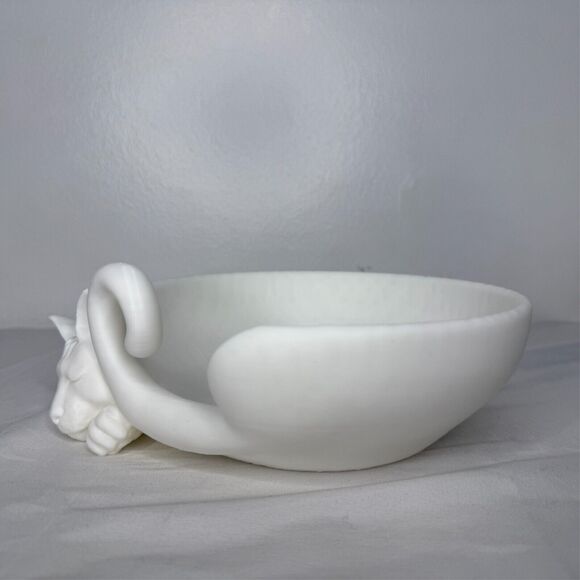White Sleeping Cat Bowl Cozy Dish Trinket Holder Whimsical Home Decor Plastic - Picture 3 of 6
